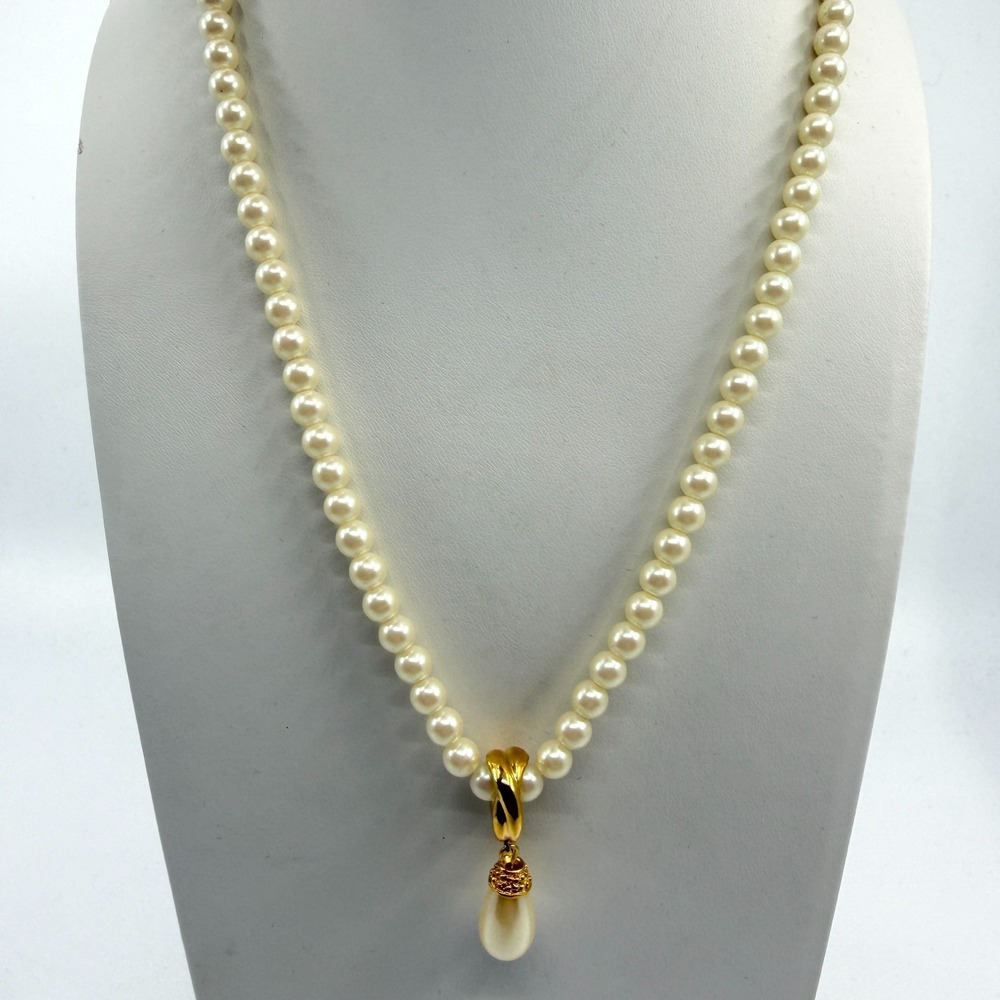 Elegant Pearl Strand Necklace Gold Tone Teardrop Pendant Wedding Bridal Gift